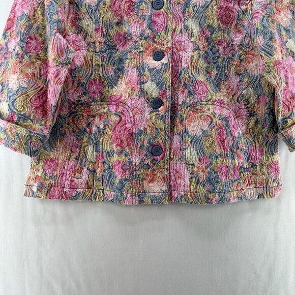 Rebecca Malone Jacket Size PL Petite Trucker Paisley Jacquard 3/4 Sleeve Pink - Picture 4 of 10